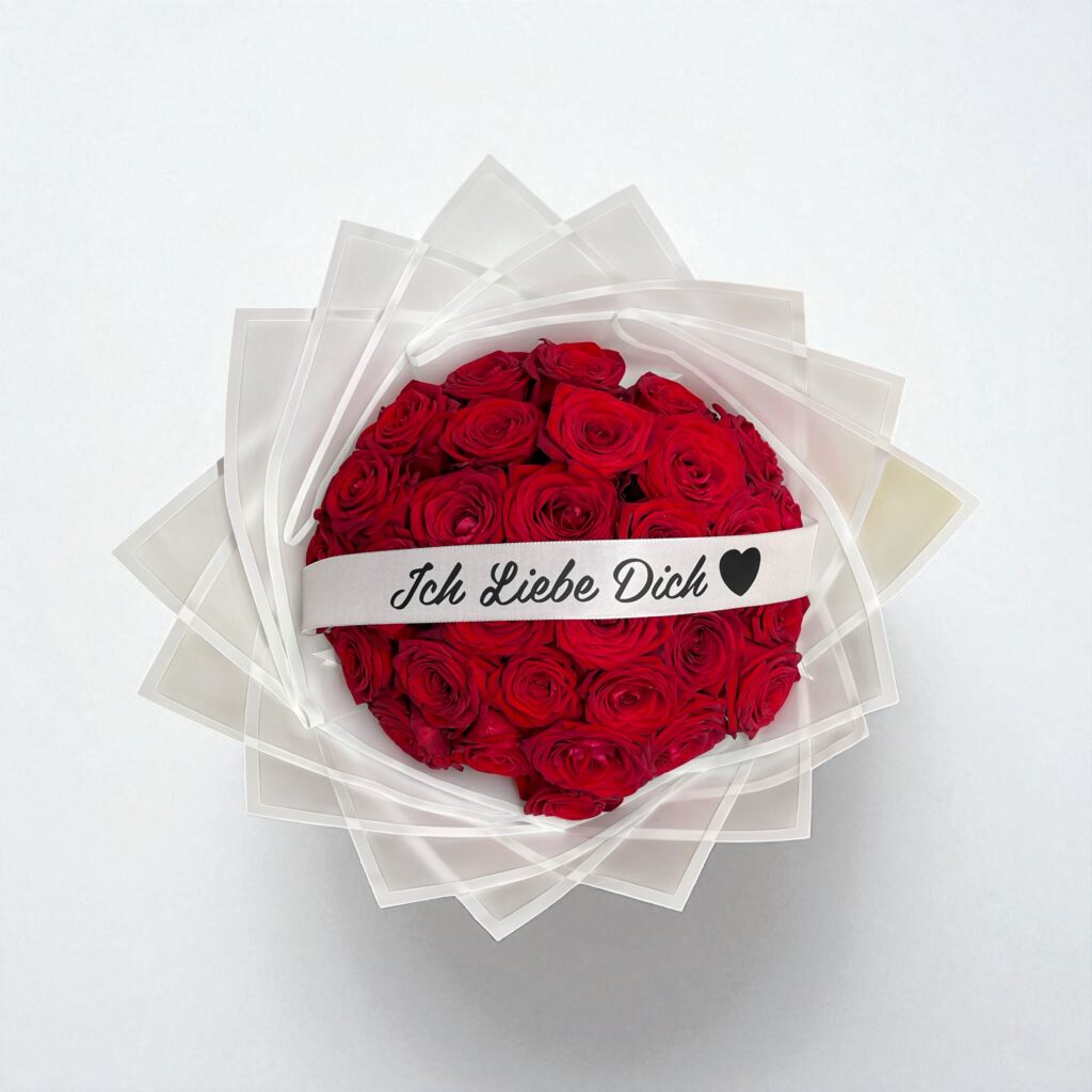 30 Red Naomi Rosen mit "Ich Liebe Dich" Beschriftung.